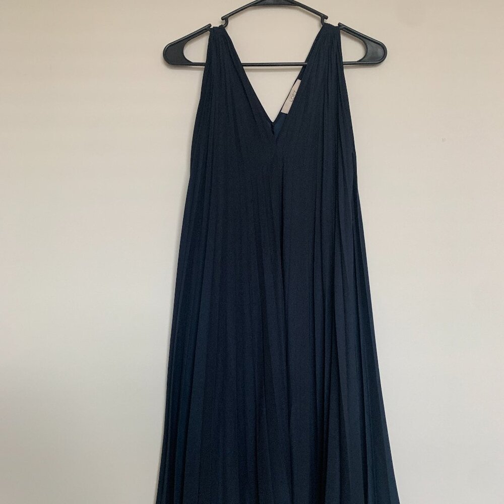 Ann taylor LOFT Navy Pleated Midi Dress